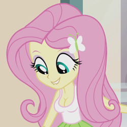 Size: 630x630 | Tagged: safe, edit, edited screencap, editor:ah96, screencap, fluttershy, equestria girls, hamstocalypse now, rainbow rocks, breast edit, breasts, cleavage, clothes, cropped, female, lip bite, sexy, tanktop