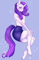 Size: 2624x4063 | Tagged: safe, artist:fernybee, rarity, anthro, unguligrade anthro, unicorn, beautiful, clothes, digital art, female, heart eyes, legs, mare, miniskirt, simple background, skirt, sleeveless shirt, solo, thighs, wingding eyes