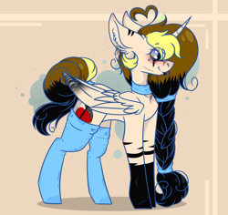 Size: 3000x2832 | Tagged: safe, artist:blue pines, artist:dipper-blue-pines, oc, oc:blue-pines, alicorn, original species, pony, alicorn oc, braid, clothes, collar, female, horn, mare, socks, solo, stockings, thigh highs, wings