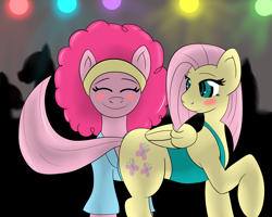 Size: 5000x4000 | Tagged: safe, artist:lordzid, fluttershy, pinkie pie, earth pony, pegasus, pony, afro, blushing, eyes closed