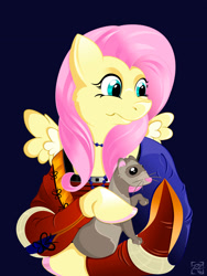 Size: 1600x2133 | Tagged: safe, artist:pal-j, fluttershy, pegasus, pony, arm hooves, bust, clothes, ermine, head turn, hoof hold, jewelry, lady with an ermine, looking away, necklace, portrait, renaissance, simple background, wings