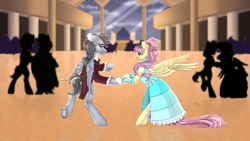 Size: 4550x2558 | Tagged: safe, artist:allisonbacker, derpibooru import, fluttershy, rainbow dash, pegasus, pony, clothes, dress, female, the count of monte cristo, the count of monte rainbow