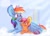 Size: 1058x755 | Tagged: safe, artist:compassrose0425, derpibooru import, rainbow dash, scootaloo, pegasus, pony, sleepless in ponyville, blushing, cloud, hug, rainbow, scootalove, winghug