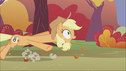 Size: 1920x1080 | Tagged: safe, screencap, applejack, earth pony, pony, fall weather friends, great moments in animation, long neck, solo