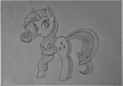 Size: 1033x720 | Tagged: safe, artist:welive, rarity, pony, unicorn, monochrome, pencil drawing, solo, traditional art