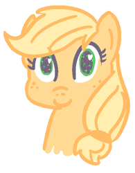 Size: 470x602 | Tagged: safe, artist:tanmansmantan, applejack, earth pony, pony, blonde mane, female, mare, missing accessory, orange coat, solo