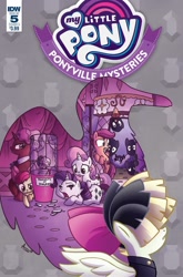 Size: 1054x1600 | Tagged: safe, artist:agnesgarbowska, idw, apple bloom, rarity, scootaloo, songbird serenade, sweetie belle, pony, unicorn, my little pony: the movie, spoiler:comic, spoiler:comicponyvillemysteries5, cover, onyx ardor, ponyville mysteries