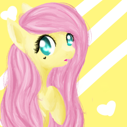 Size: 1280x1280 | Tagged: safe, artist:lilmisswaffles, fluttershy, pegasus, pony, looking at you, looking back, open mouth, raised hoof, solo