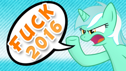 Size: 1920x1080 | Tagged: safe, artist:marusame, derpibooru import, lyra heartstrings, 2016, angry, fuck, glare, meme, mouthpiece, nose wrinkle, obligatory pony, open mouth, politics in the comments, solo, speech bubble, text, vulgar, wallpaper, yelling