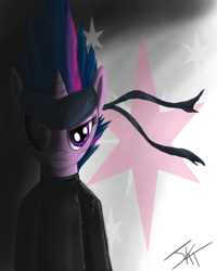 Size: 800x1000 | Tagged: safe, artist:jeki, derpibooru import, twilight sparkle, snake, big boss, future twilight, konami, metal gear, metal gear solid, painting, solo