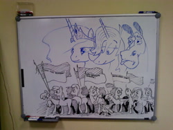 Size: 2048x1536 | Tagged: safe, princess celestia, crowd, irl, marigold heavenly nostrils, mr. horse, photo, revolution, russian, whiteboard