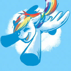 Size: 600x600 | Tagged: artist needed, safe, derpibooru import, rainbow dash, pegasus, pony, cloud, flying, solo, wings