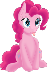 Size: 3000x4417 | Tagged: safe, artist:theshadowstone, pinkie pie, earth pony, pony, :p, absurd resolution, both cutie marks, cute, diapinkes, looking up, simple background, sitting, smiling, solo, tongue out, transparent background