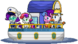 Size: 597x342 | Tagged: safe, artist:sonicboy112, cookie crumbles, hondo flanks, rarity, sweetie belle, pony, unicorn, animated, boat, captain hat, female, filly, glasses, hat, pixel art, simple background, straw hat, transparent background