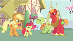 Size: 1920x1080 | Tagged: safe, screencap, apple bloom, applejack, big macintosh, granny smith, earth pony, pony, crusaders of the lost mark, crying, female, filly, liquid pride, male, stallion, the cmc's cutie marks, wavy mouth