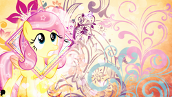 Size: 1920x1080 | Tagged: safe, artist:illumnious, artist:meteor-spark, derpibooru import, fluttershy, pegasus, pony, alternate hairstyle, looking up, raised hoof, solo, sparkles, wallpaper