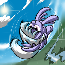 Size: 2200x2200 | Tagged: safe, artist:mykegreywolf, cloudchaser, pegasus, pony, barrel roll, cloud, female, flying, mare, river, sky, smiling, solo, spread wings, sun, vertigo, wings