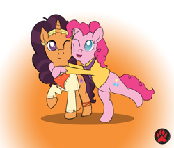 Size: 1294x1100 | Tagged: safe, artist:darkprinceismyname, pinkie pie, saffron masala, earth pony, pony, spice up your life, hug