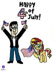 Size: 498x653 | Tagged: safe, artist:josephurrutia, sunset shimmer, human, pony, unicorn, 4th of july, american flag, holiday, independence day