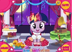 Size: 602x437 | Tagged: safe, derpibooru import, twilight sparkle, bow, clothes, cute, dress, flash game, happy, socks, twiabetes