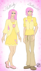 Size: 1489x2550 | Tagged: safe, artist:swag-thomas-stroker, butterscotch, fluttershy, human, clothes, dress, humanized, rule 63, self paradox