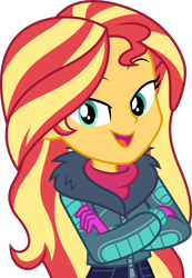 Size: 2040x2950 | Tagged: safe, artist:steyrrdash, sunset shimmer, better together, equestria girls, holidays unwrapped, clothes, cute, female, reaction image, shimmerbetes, simple background, smiling, smiling at you, solo, transparent background, vector, winter outfit