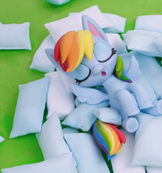 Size: 992x1061 | Tagged: safe, derpibooru import, screencap, rainbow dash, pegasus, pony, my little pony: pony life, my little pony: stop motion short, pillow fight (short), cropped, female, mare, pillow, sleeping, solo, stop motion