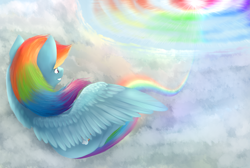 Size: 1900x1280 | Tagged: safe, artist:ray-frost, derpibooru import, rainbow dash, pegasus, pony, flying, sky, solo, sonic rainboom