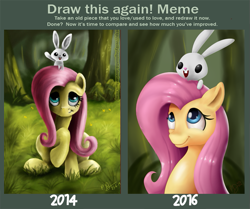 Size: 743x620 | Tagged: safe, artist:reillyington86, angel bunny, fluttershy, pegasus, pony, 2014, 2016, bust, meme, portrait, remake