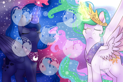 Size: 6000x4000 | Tagged: safe, artist:cloureed, princess celestia, princess luna, alicorn, pony, night, sky, stars, watermark