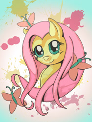 Size: 1024x1365 | Tagged: safe, artist:darkslilkitsune, fluttershy, butterfly, pegasus, pony, solo, watermark