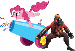 Size: 1550x1074 | Tagged: safe, artist:lainlycoris, edit, pinkie pie, earth pony, pony, crossover, pyro, simple background, team fortress 2, transparent background, vector, vector edit