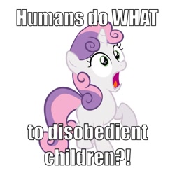 Size: 1024x1024 | Tagged: safe, sweetie belle, drama, humans do what, implied spanking, mouthpiece