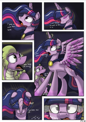 Size: 636x900 | Tagged: safe, artist:mistydash, derpibooru import, spike, twilight sparkle, twilight sparkle (alicorn), alicorn, dragon, pony, awesome, comic, female, glowing eyes, imprisonment, magic surge, mare, older, power-up