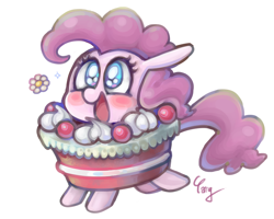 Size: 1000x800 | Tagged: safe, artist:yang0, pinkie pie, earth pony, pony, cake, cute, diapinkes, food, solo