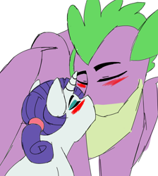 Size: 826x923 | Tagged: safe, artist:whitefox2k18, rarity, spike, dragon, pony, unicorn, alternate hairstyle, blushing, female, kissing, male, older, older spike, shipping, sparity, straight