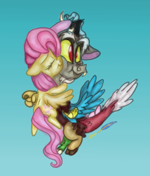 Size: 738x862 | Tagged: safe, artist:jaw2002, discord, fluttershy, pegasus, pony, discoshy, female, kissing, male, shipping, straight