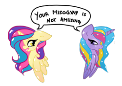 Size: 1280x912 | Tagged: safe, artist:purrling, princess gold lily, princess sterling, background pony strikes again, feminism, mouthpiece, old drama, op is a cuck, op is trying to start shit, subversive kawaii