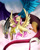 Size: 2000x2500 | Tagged: safe, artist:juliagoldfox, discord, fluttershy, pegasus, pony, flying, grin, smiling, unamused