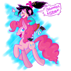 Size: 5000x5000 | Tagged: safe, artist:augustraes, pinkie pie, earth pony, pony, absurd resolution, crossover, gravity falls, humans riding ponies, riding, the inconveniencing, vanellope von schweetz, wreck-it ralph