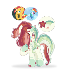 Size: 596x623 | Tagged: safe, artist:6-fingers-lover, rainbow dash, sunset shimmer, oc, oc:fire star, pegasus, pony, unicorn, female, magical lesbian spawn, mare, offspring, parent:rainbow dash, parent:sunset shimmer, parents:sunsetdash, simple background, transparent background