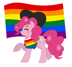 Size: 1024x959 | Tagged: safe, artist:fra-chan-18, pinkie pie, earth pony, pony, clothes, eyes closed, gay pride, gay pride flag, pride, pride flag, pride month, rainbow, shirt, solo