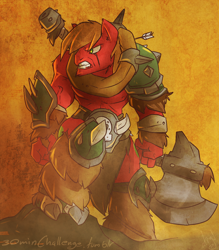 Size: 874x1000 | Tagged: safe, artist:atryl, big macintosh, anthro, 30 minute art challenge, armor, axe, battle axe