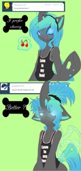 Size: 768x1613 | Tagged: dead source, safe, artist:rainbowscreen, oc, oc only, oc:jewel, changeling, changeling queen, semi-anthro, blue changeling, changeling oc, changeling queen oc, clothes, female, tanktop