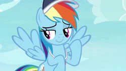 Size: 1920x1080 | Tagged: safe, derpibooru import, screencap, rainbow dash, pegasus, pony, 2 4 6 greaaat, cap, coach rainbow dash, hat, solo