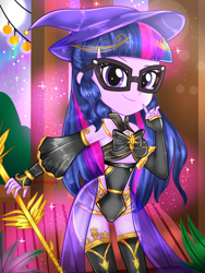 Size: 1800x2400 | Tagged: safe, artist:artmlpk, sci-twi, twilight sparkle, equestria girls, adorable face, adorasexy, adorkable, alternate hairstyle, beautiful, boots, bow, clothes, costume, cute, design, digital art, dork, female, glasses, gold, hat, high heel boots, hips, looking at you, mage, magic, magic aura, moon, night, outfit, sexy, shoes, smiling, smiling at you, smirk, socks, solo, stars, thigh boots, thigh highs, thighs, twiabetes, wand, wizard, wizard hat