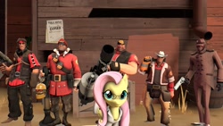 Size: 1920x1080 | Tagged: safe, artist:benchart98, fluttershy, pegasus, pony, crossover, engineer, fluttermedic, heavy, medic, medishy, parody, sniper, soldier, spy, team fortress 2