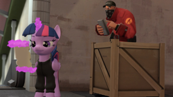 Size: 1366x768 | Tagged: safe, artist:fezwearingdoctor, derpibooru import, twilight sparkle, twilight sparkle (alicorn), alicorn, pony, 3d, female, gmod, mare, scroll, soldier, team fortress 2, watch dogs