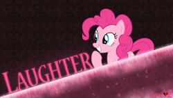 Size: 1920x1080 | Tagged: safe, artist:hawk9mm, artist:mentalsuicide1, derpibooru import, part of a set, pinkie pie, earth pony, pony, female, laughing, mare, signature, smiling, solo, vector, wallpaper