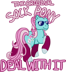 Size: 976x1064 | Tagged: safe, artist:anscathmarcach, minty, g3, clothes, deal with it, mouthpiece, simple background, socks, solo, sunglasses, that pony sure does love socks, transparent background